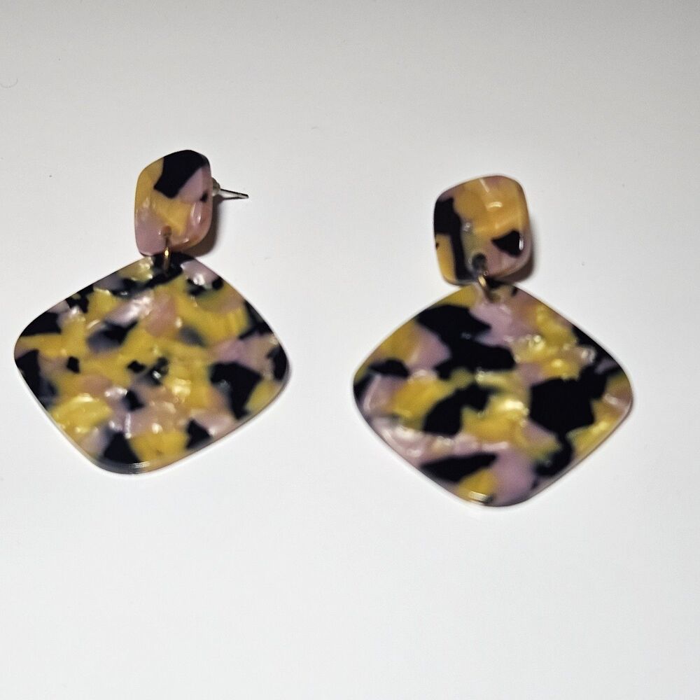 Earrings Resin Confetti Acrylic Jewelry Festival Boho Multicolor Pink Black